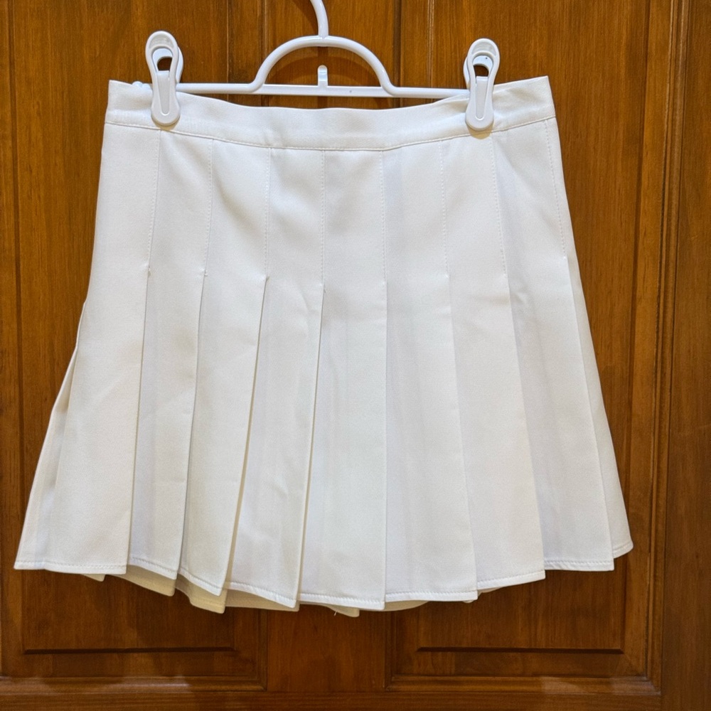 White Pleated Mini Skater Skirt